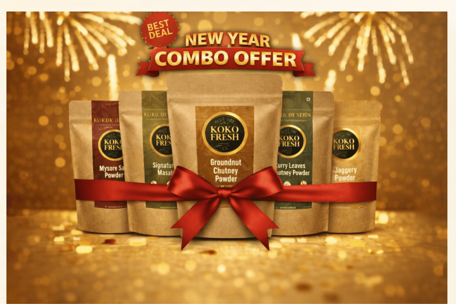New Year Combo Offer - Pick Any 2 Masala Blends, 2 Chutney Powders and Jaggery Powder for ₹300 ONLY